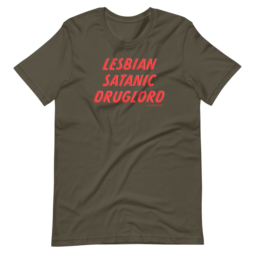 Lesbian Satanic Druglord QueerTeez He/Him Short-Sleeve T-Shirt