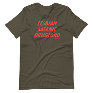 Lesbian Satanic Druglord QueerTeez He/Him Short-Sleeve T-Shirt