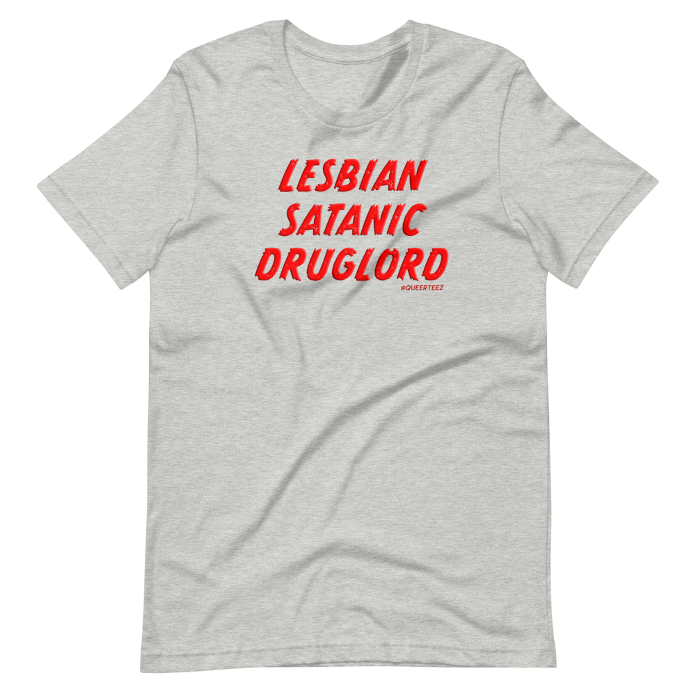 Lesbian Satanic Druglord QueerTeez He/Him Short-Sleeve T-Shirt