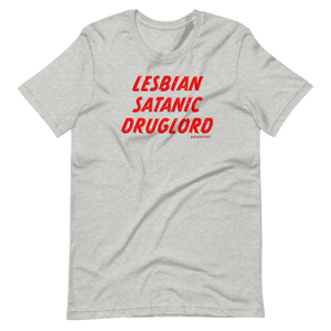 Lesbian Satanic Druglord QueerTeez He/Him Short-Sleeve T-Shirt