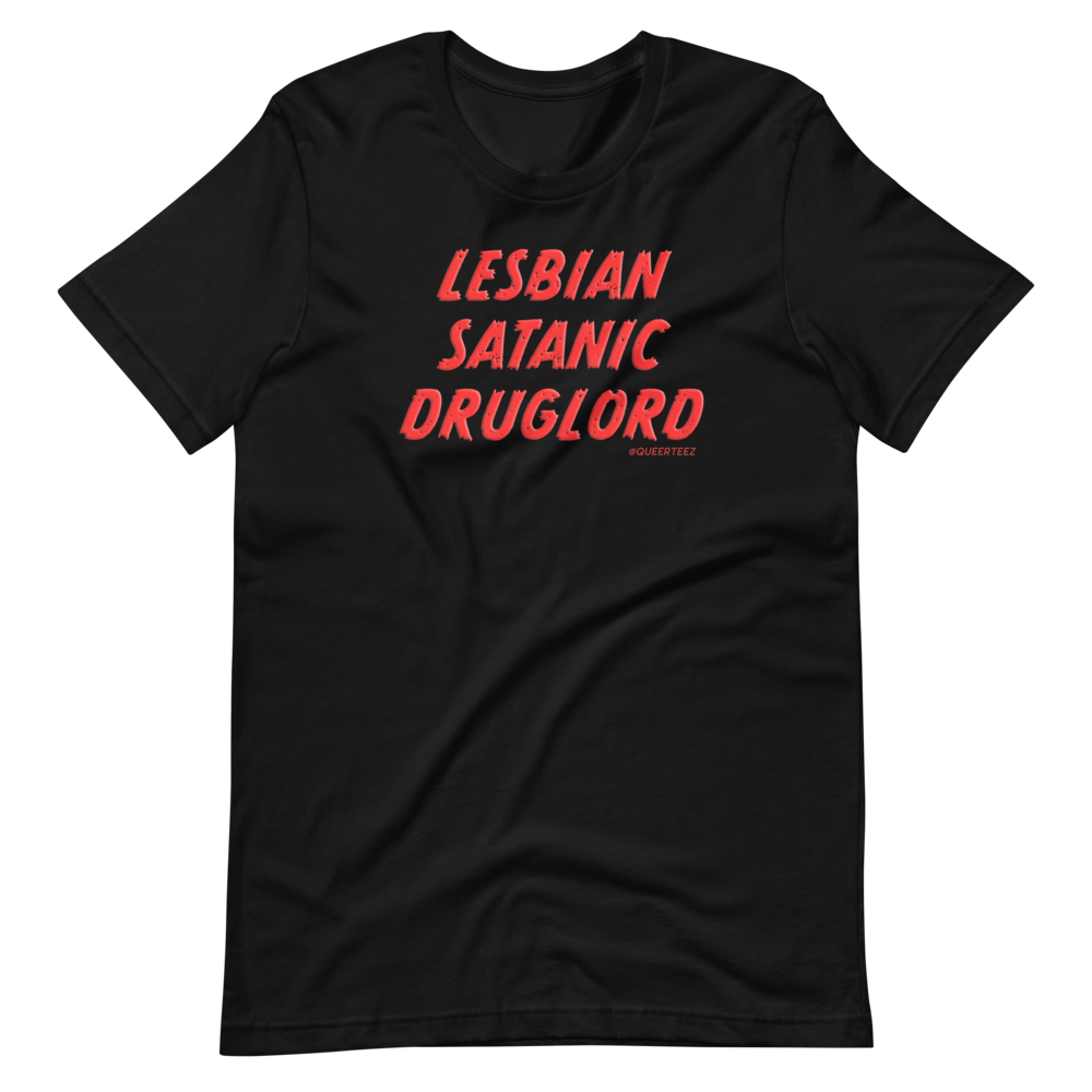 Lesbian Satanic Druglord QueerTeez He/Him Short-Sleeve T-Shirt