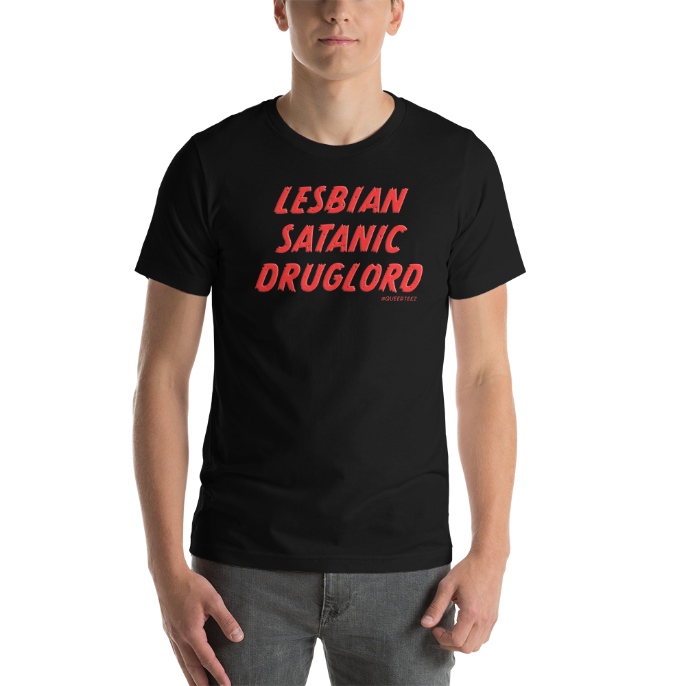 Lesbian Satanic Druglord QueerTeez He/Him Short-Sleeve T-Shirt