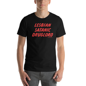 Lesbian Satanic Druglord QueerTeez He/Him Short-Sleeve T-Shirt