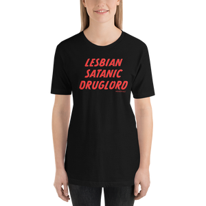 Lesbian Satanic Druglord QueerTeez He/Him Short-Sleeve T-Shirt