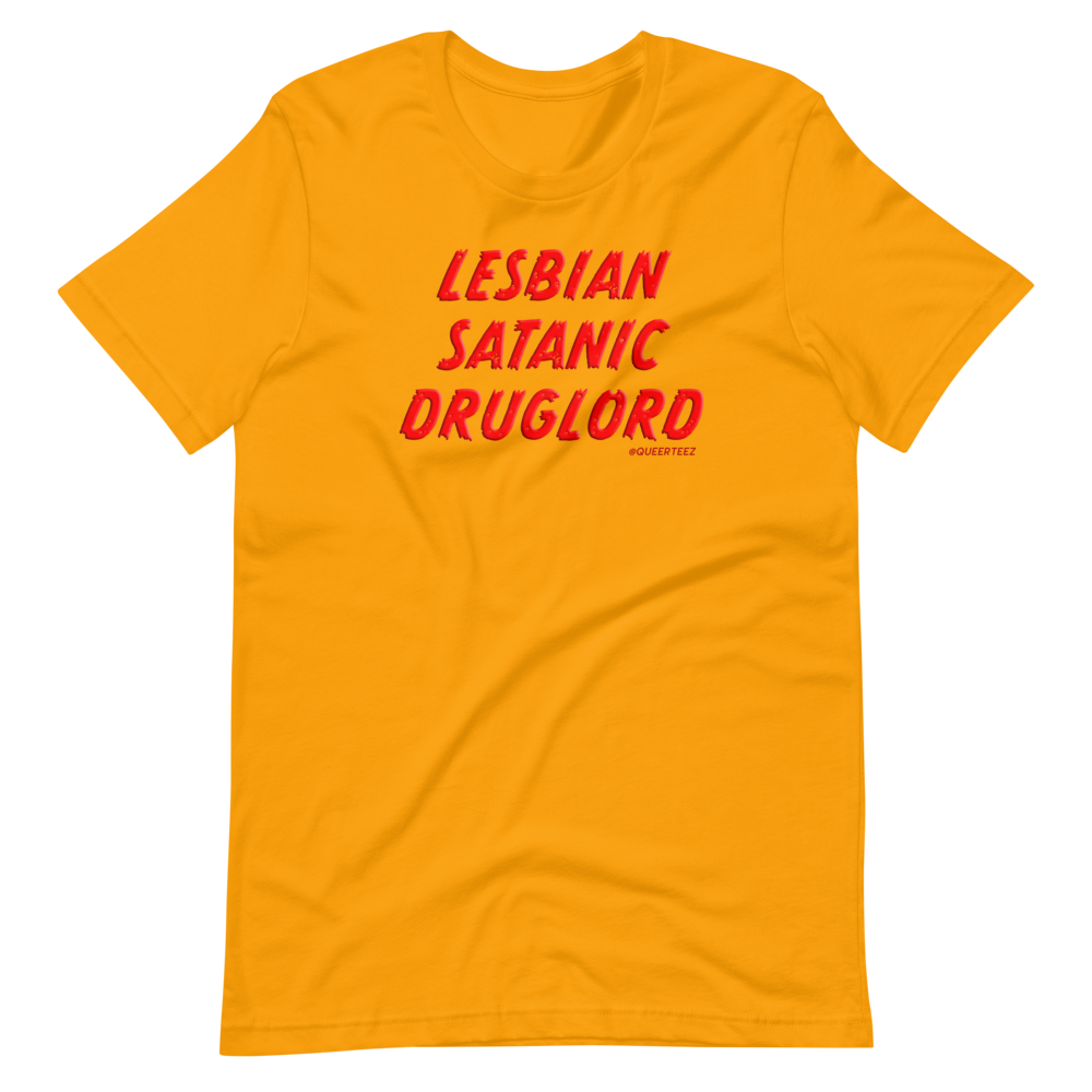 Lesbian Satanic Druglord QueerTeez He/Him Short-Sleeve T-Shirt