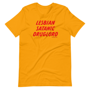 Lesbian Satanic Druglord QueerTeez He/Him Short-Sleeve T-Shirt