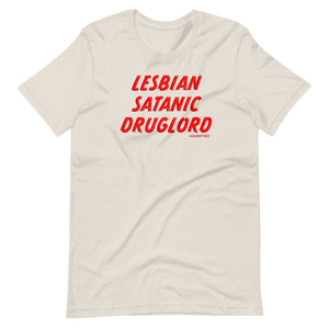 Lesbian Satanic Druglord QueerTeez He/Him Short-Sleeve T-Shirt