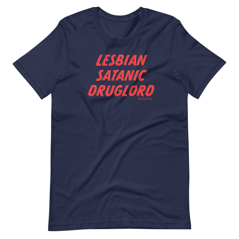 Lesbian Satanic Druglord QueerTeez He/Him Short-Sleeve T-Shirt