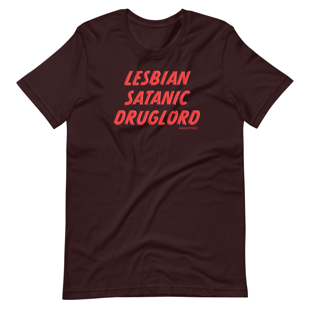 Lesbian Satanic Druglord QueerTeez He/Him Short-Sleeve T-Shirt