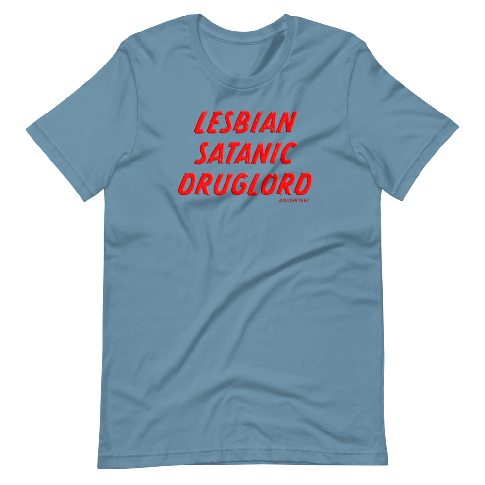 Lesbian Satanic Druglord QueerTeez He/Him Short-Sleeve T-Shirt