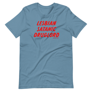 Lesbian Satanic Druglord QueerTeez He/Him Short-Sleeve T-Shirt