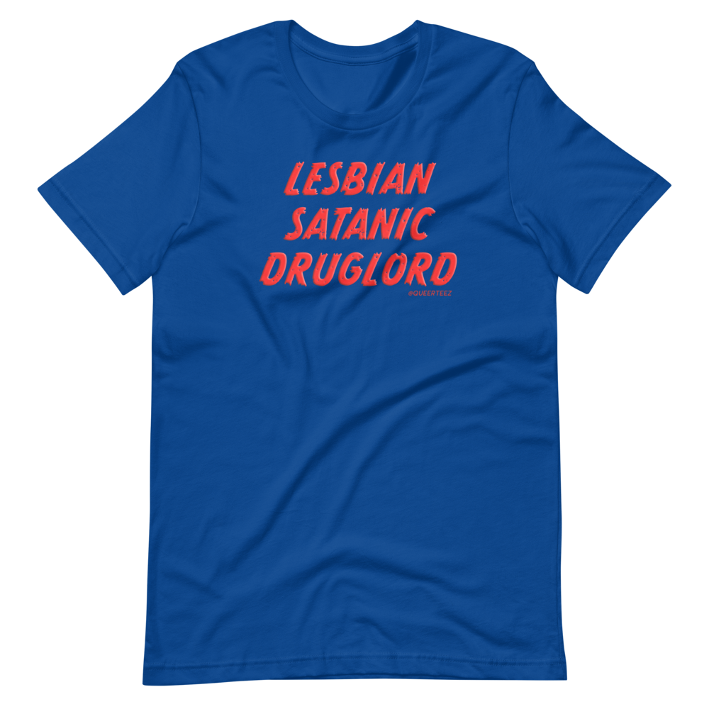 Lesbian Satanic Druglord QueerTeez He/Him Short-Sleeve T-Shirt