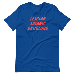 Lesbian Satanic Druglord QueerTeez He/Him Short-Sleeve T-Shirt